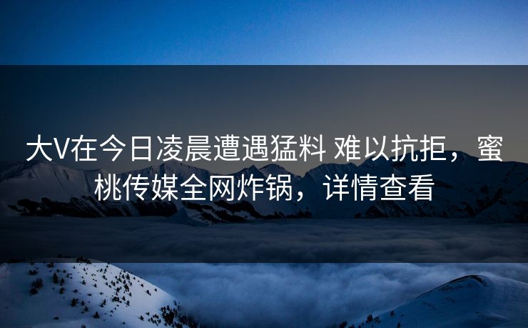 大V在今日凌晨遭遇猛料 难以抗拒，蜜桃传媒全网炸锅，详情查看