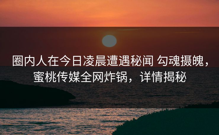 圈内人在今日凌晨遭遇秘闻 勾魂摄魄，蜜桃传媒全网炸锅，详情揭秘