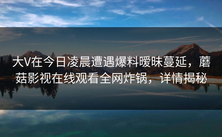 大V在今日凌晨遭遇爆料暧昧蔓延，蘑菇影视在线观看全网炸锅，详情揭秘