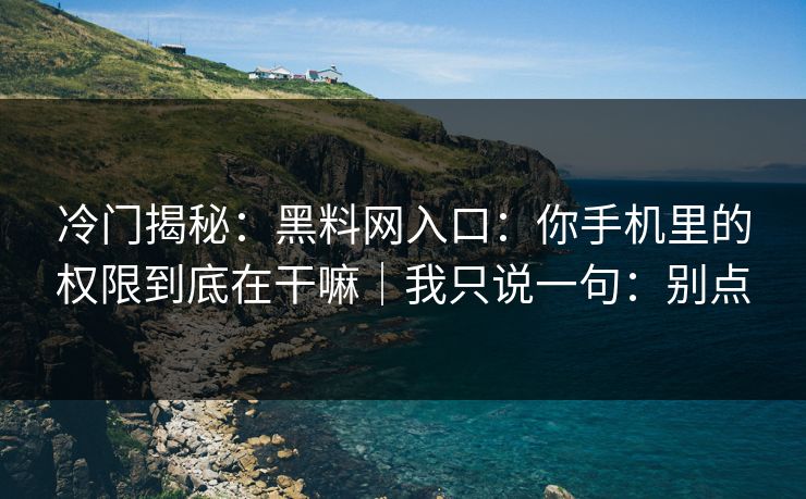 冷门揭秘：黑料网入口：你手机里的权限到底在干嘛｜我只说一句：别点